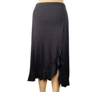 Whimsygoth Polka Dot Ruffle Midi Skirt Slit Preppy Academia Classic Y2K Sz L